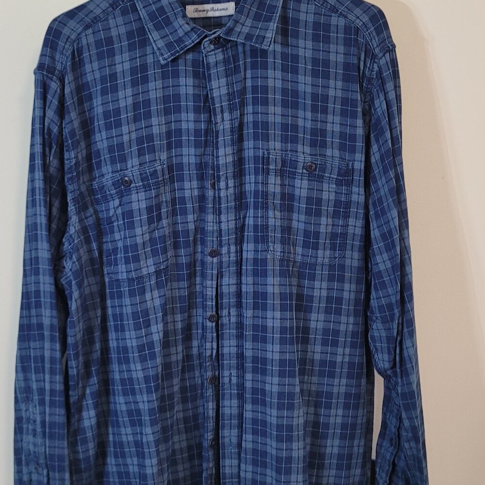 Tommy Bahama Men's XL Blue Long Sleeve Button Down Shirt Cotton Blend